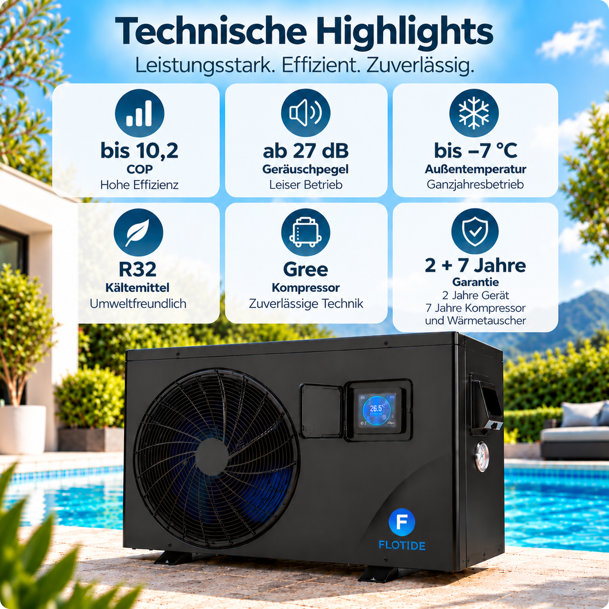 Inverter Pool Wärmepumpe 7 kW – WiFi | bis 40 m³