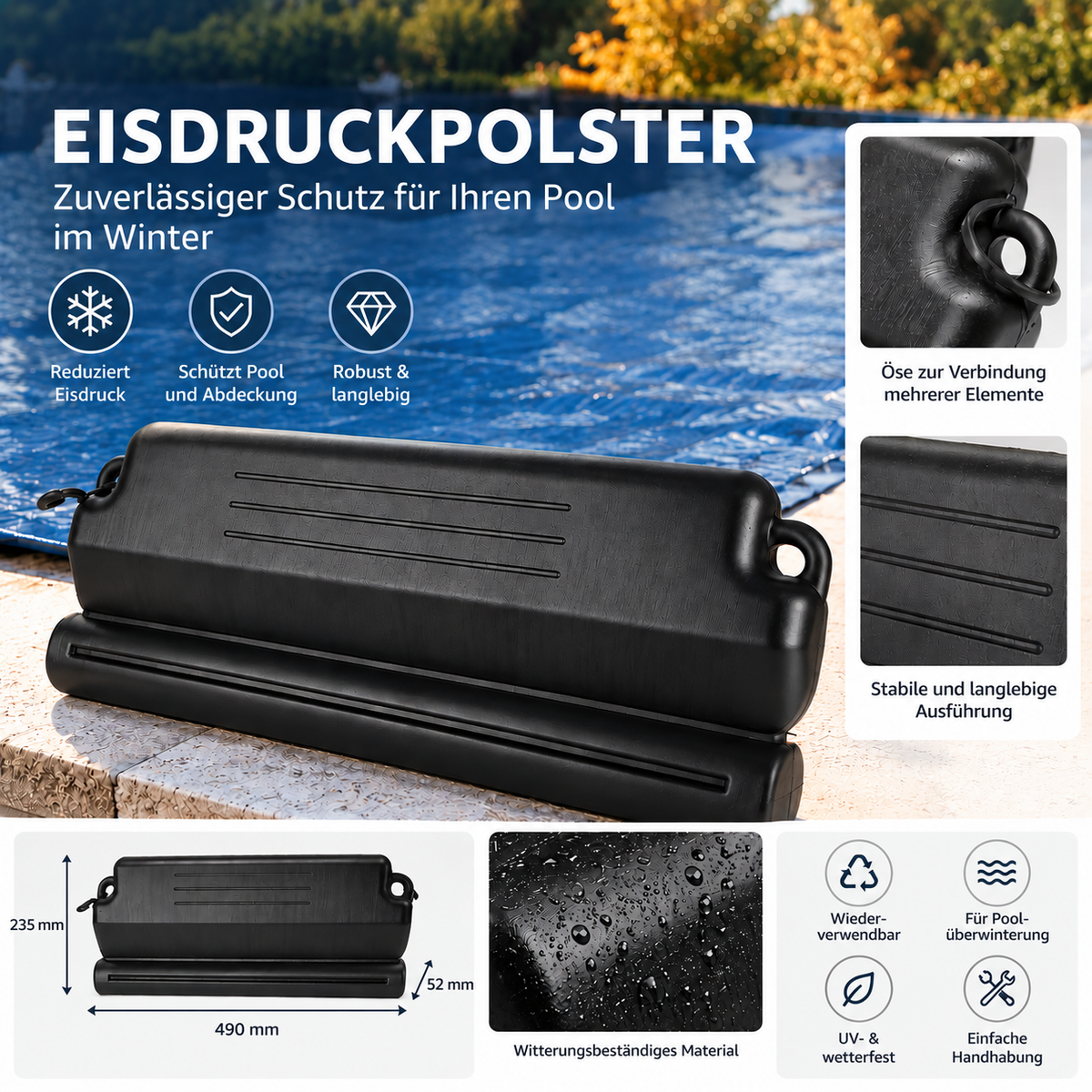 Eisdruckpolster für Poolüberwinterung 49 cm – Schwarz