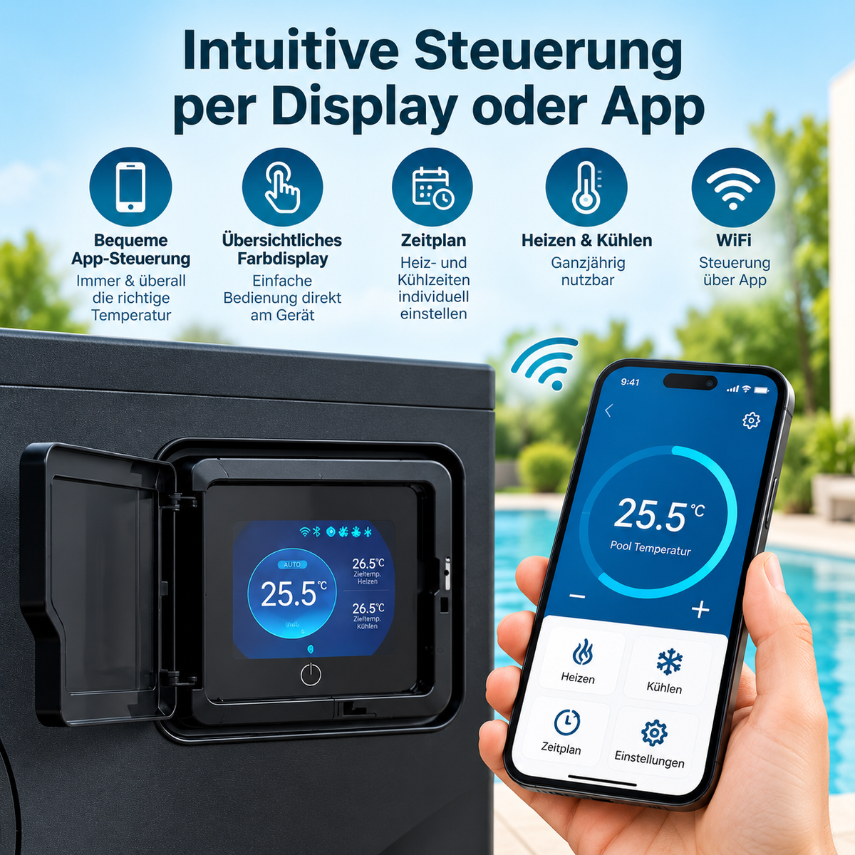 Inverter Pool Wärmepumpe 9 kW – WiFi | bis 45 m³
